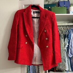 Zara Double-Breasted Red Blazer